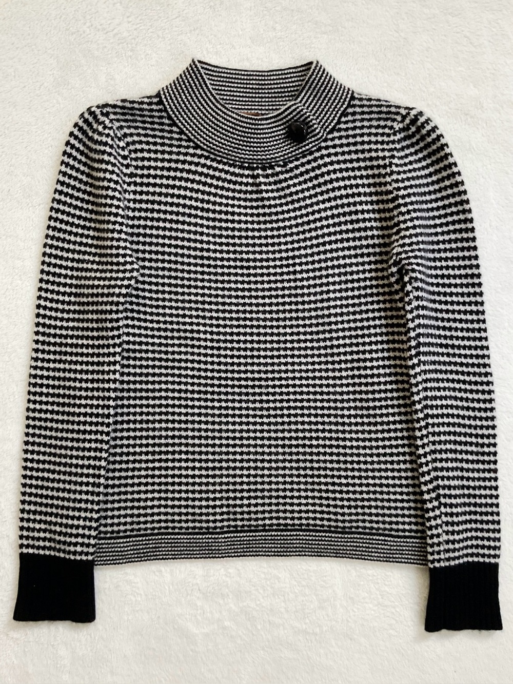 Jamison 100% Cashmere Houndstooth Mock Neck Sweater Black Ivory Women’s Small